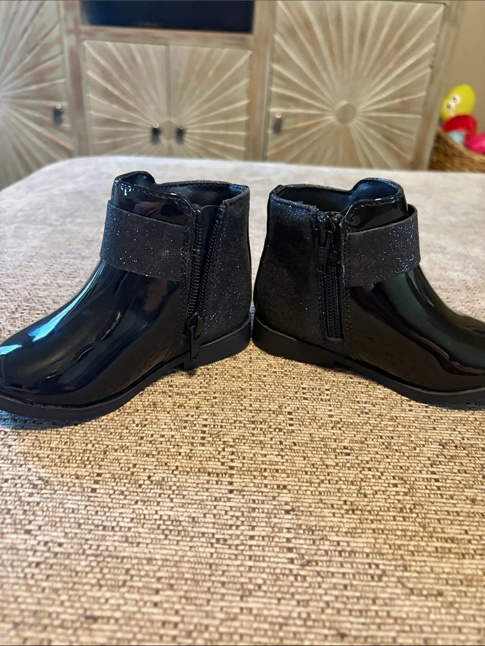 GYMBOREE Toddler Black Patent Ankle Boots with Sparkle Bow size 6